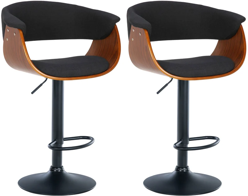 Lot de 2 tabourets de bar chic et confortable en bois noyer tissu et métal noir TDB10719