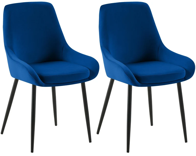 Lot de 2 chaises de salle à manger élégance confort design moderne en velours bleu structure métallique noir 10_0007528