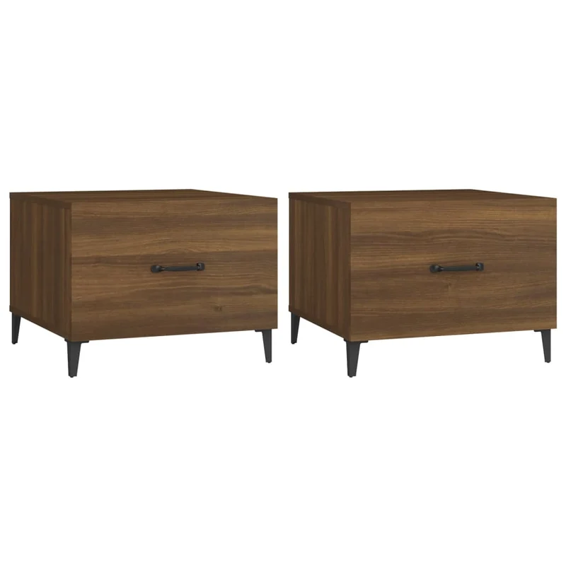 Lot de 2 tables chevet avec tiroir 2 50 x 50 x 40cm bois d'ingénierie marron et métal DEC040481