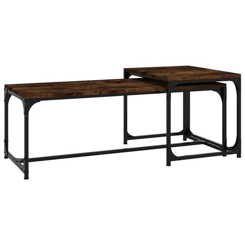 Lot de 2 tables d'appoint en bois d'ingénierie marron et acier DEC040356