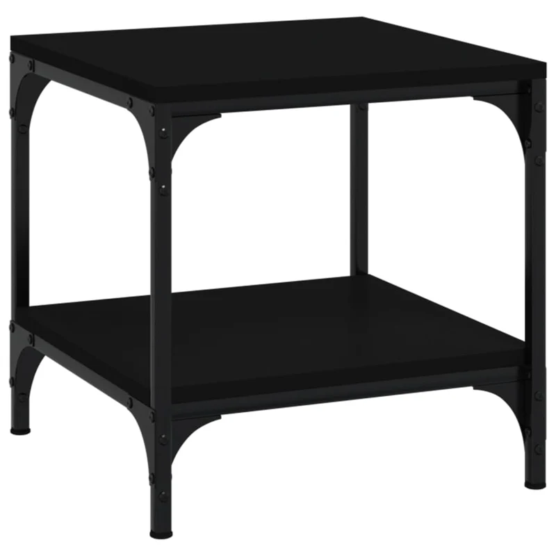 Table d'appoint chevet avec étagère 40 x 40 x 40 cm bois d'ingénierie noir et acier DEC040291
