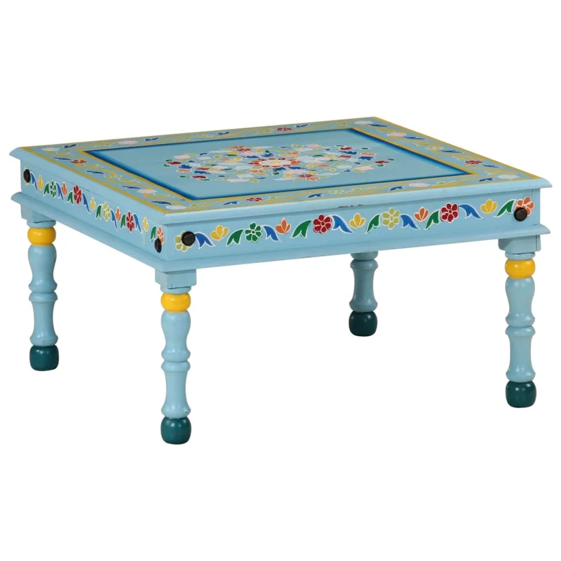 Table basse style tropical en bois de manguier massif peint à la main turquoise DEC040190