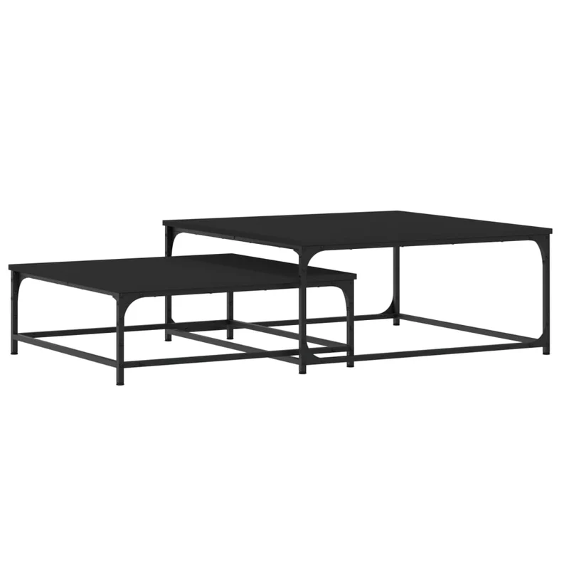 Lot de 2 tables basses gigognes design contemporain en bois d'ingénierie noir et fer DEC040518