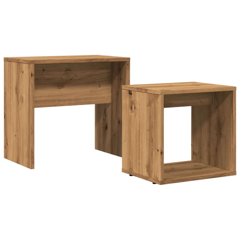 Lot de 2 tables d'appoint gigognes en bois d'ingénierie marron effet vieilli DEC040492