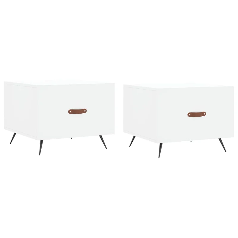 Lot de 2 tables basses tables de chevet avec tiroir 50 x 50 x 40 cm bois d'ingénierie blanc et fer DEC040313