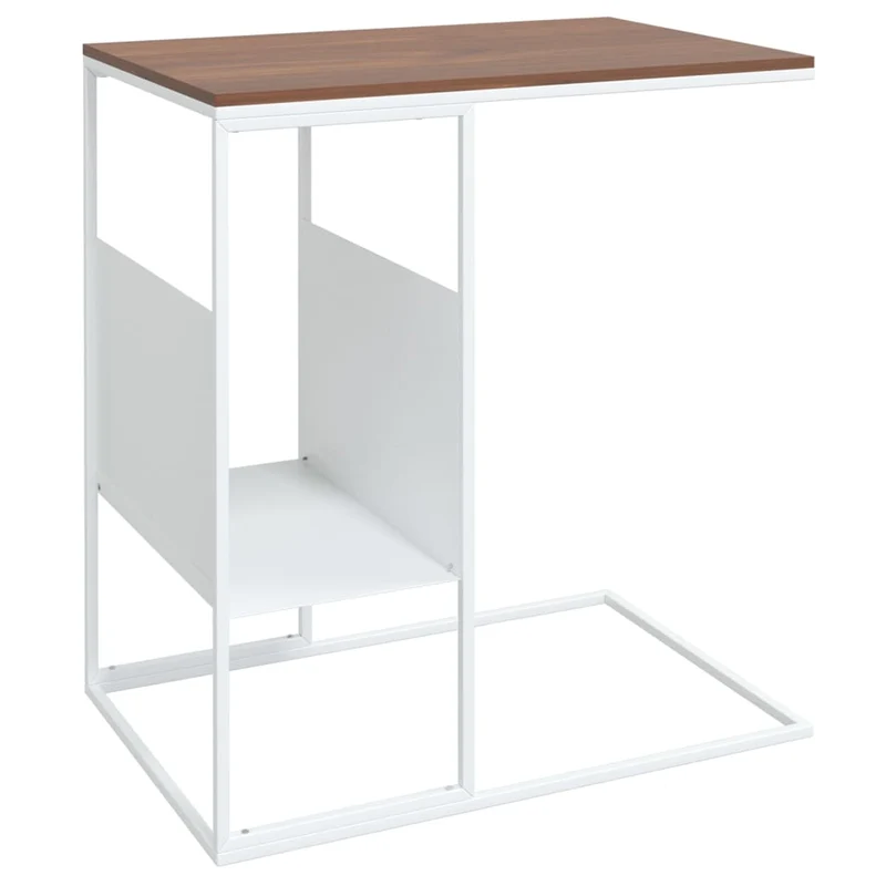 Table d'appoint en forme de C bout de canapé 55 x 36 x 59,5 cm bois d'ingénierie marron et fer blanc DEC040259