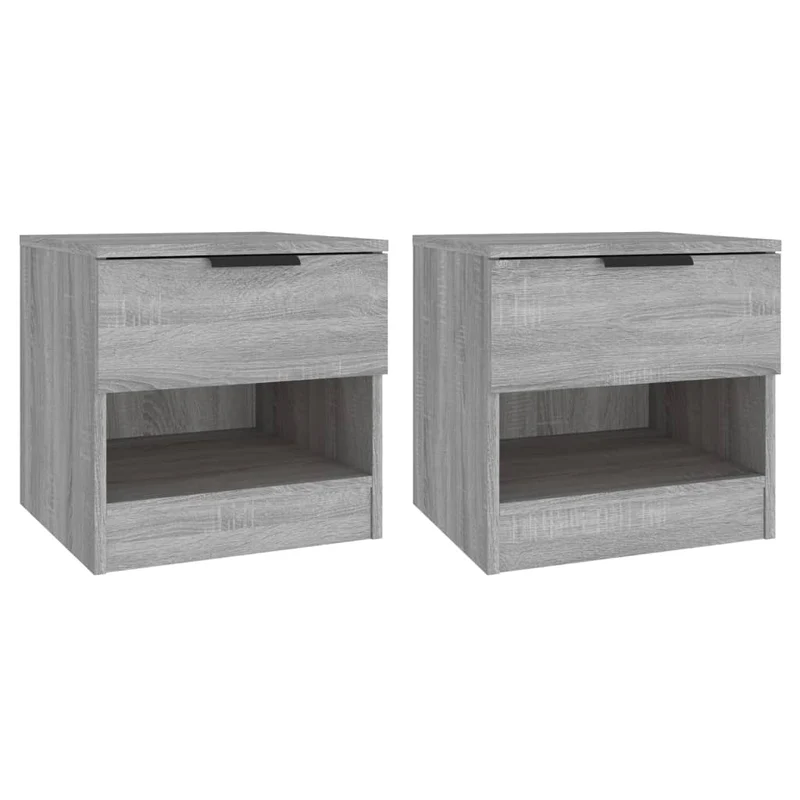 Lot de 2 tables de chevet avec tiroir et compartiment en bois d'ingénierie gris DEC035750