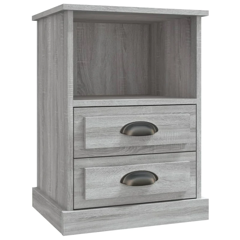 Table de chevet avec avec 2 tiroirs et 1 compartiment 43 x 36 x 60 cm bois d'ingénierie gris DEC034666