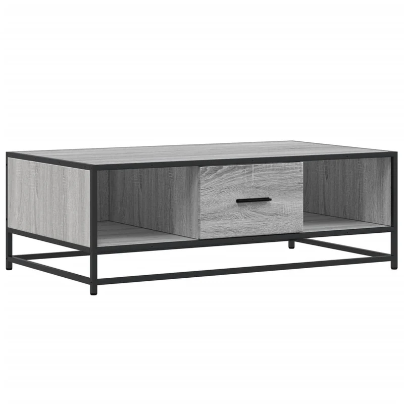 Table basse avec tiroir et compartiments ouverts style industriel 100 x 57 x 35 cm bois d'ingénierie gris et métal DEC039966
