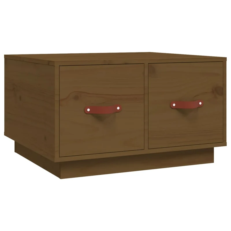 Table basse avec deux tiroirs design rustique moderne 60 x 53 x 35 cm bois massif de pin marron DEC039488