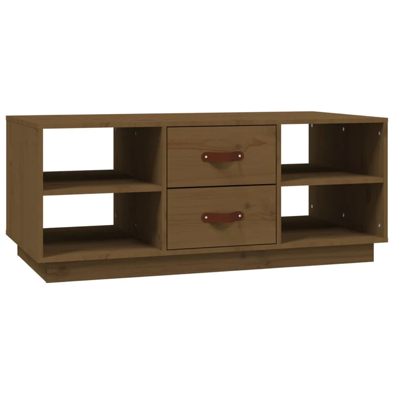 Table basse avec tiroirs et compartiments design moderne 100 x 50 x 41 cm bois massif de pin marron DEC039462