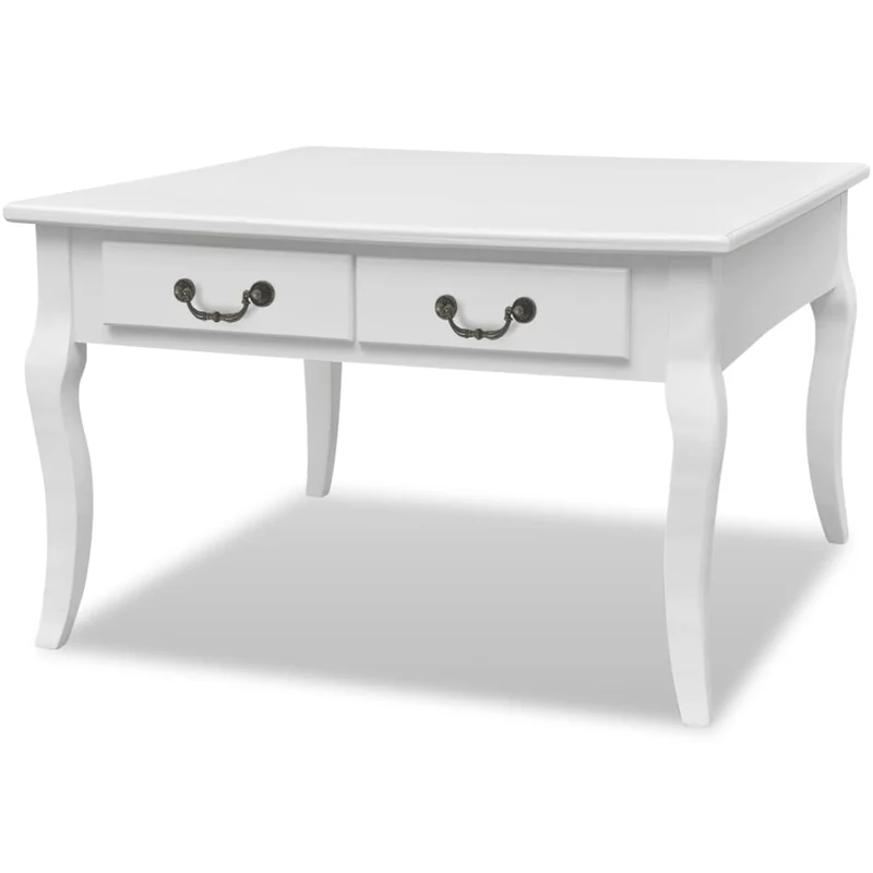 Table basse de salon avec tiroirs design moderne 80 x 80 x 50 cm avec 4 tiroirs MDF blanc DEC037321