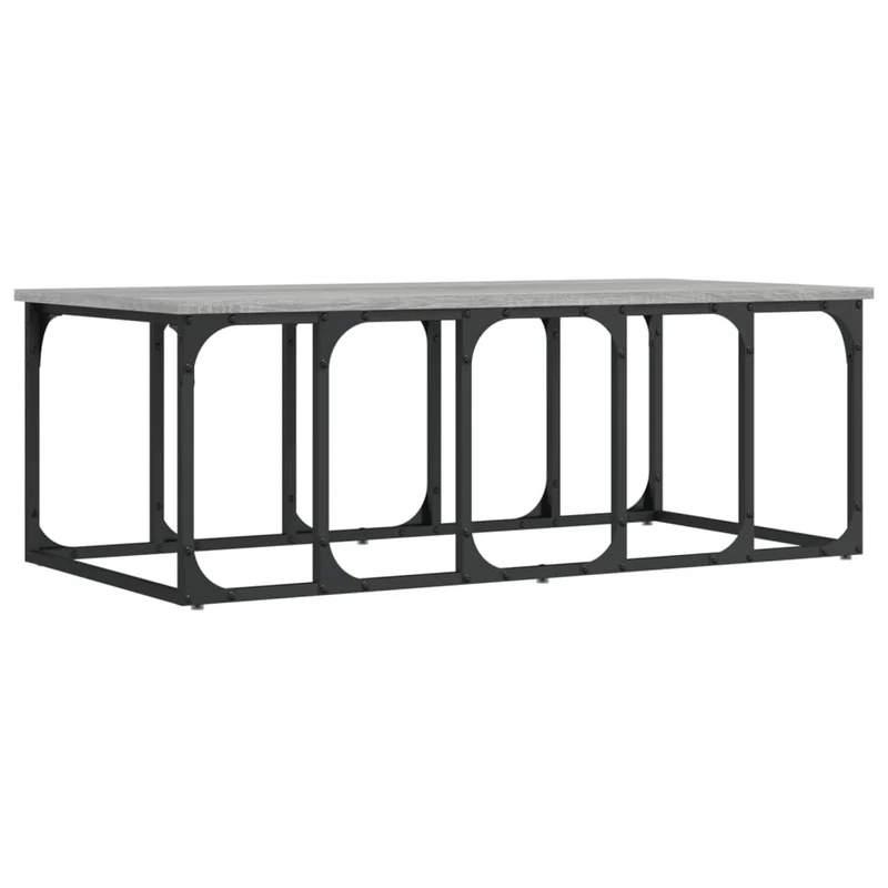 Table basse design industriel 100 x 50 x 35,5 cm bois d'ingénierie gris et métal DEC039940