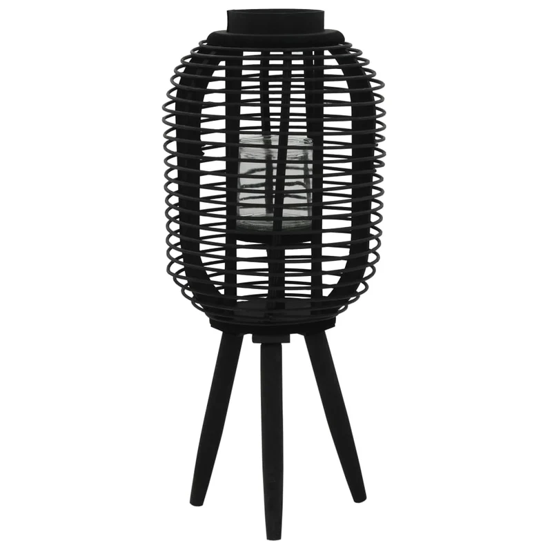 Bougeoir debout porte-bougie bambou noir décoration extérieur 27,5x37 cm DEC020013