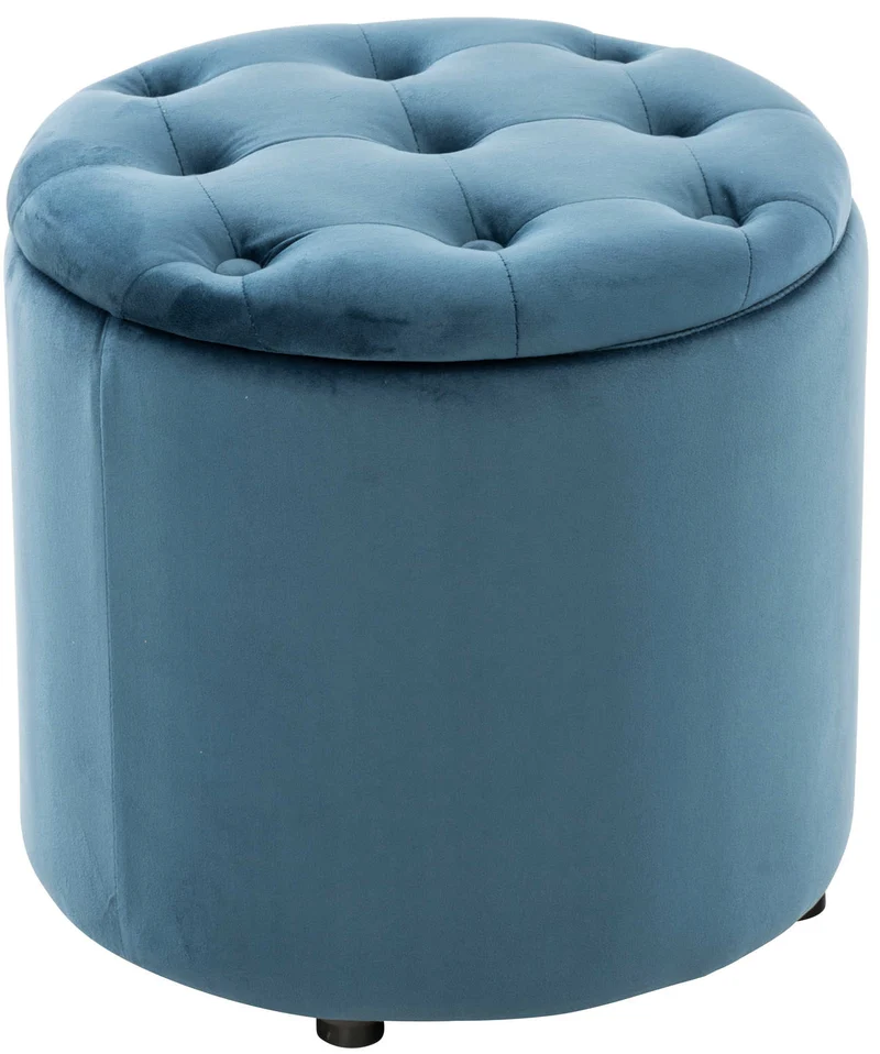 Pouf tabouret coffre avec espace de rangement en tissu velours bleu 42x44cm TABO10081