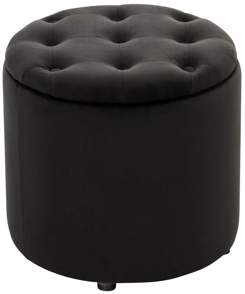 Pouf tabouret coffre avec espace de rangement en tissu velours noir 42x44cm TABO10082