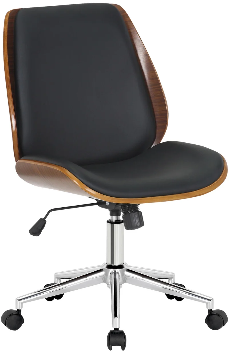 Fauteuil de bureau sur roulettes pivotante et réglable design moderne synthétique noir bois et métal chromé BUR10682