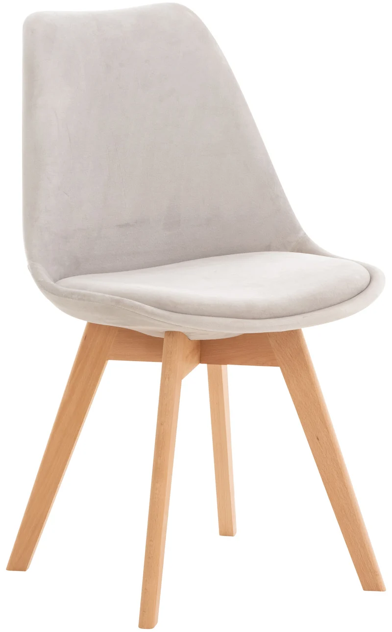 Chaise de salle à manger x1 design scandinave en velours gris clair et pieds en bois clair 10_0002282