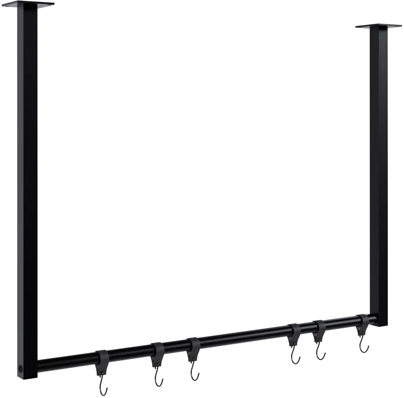 Tringle à vêtements suspendue porte-manteau avec 6 patères 80x80 cm acier thermolaqué noir 10_0009018