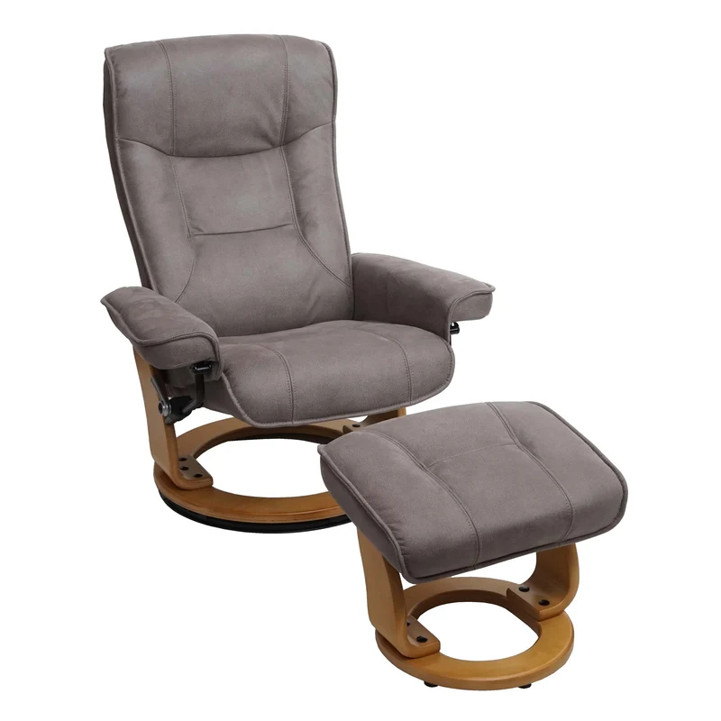 Fauteuil relax pivotant 360° avec repose pieds 105x86x82 cm tissu polyester gris clair bois naturel 04_0007831