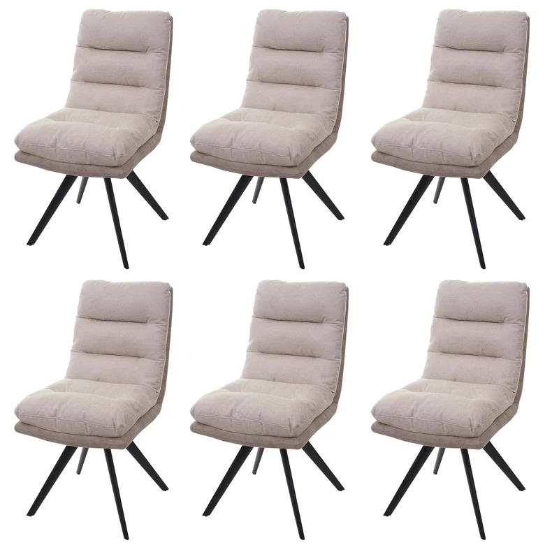 Lot de 6 chaises de salle à manger pivotantes 180° avec retour automatique tissu polyester crème métal noir 04_0007668