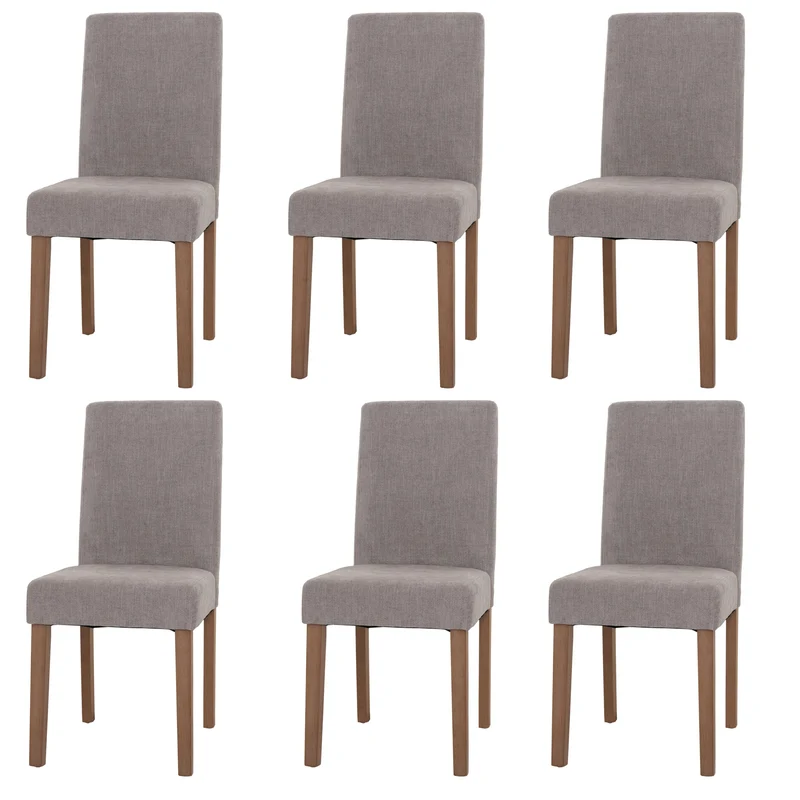 Lot de 6 chaises de salle à manger dossier haut tissu chenille gris clair bois massif naturel 04_0007636