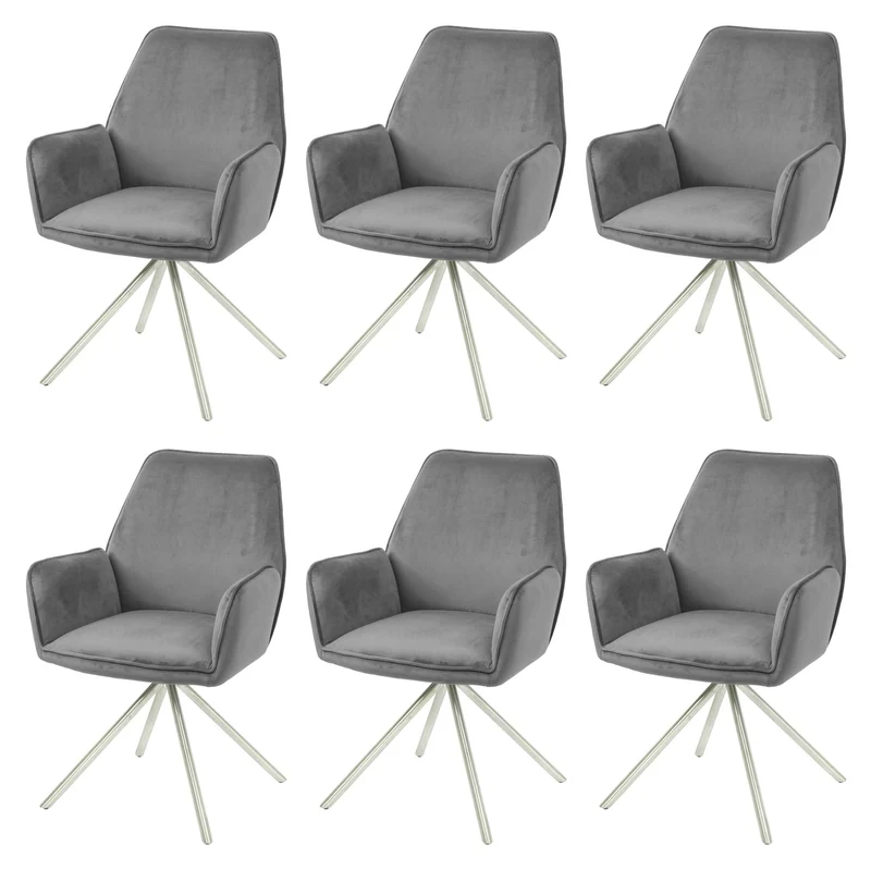 Lot de 6 chaises de salle à manger pivotantes avec accoudoirs retour automatique velours gris foncé acier inoxydable 04_0007628