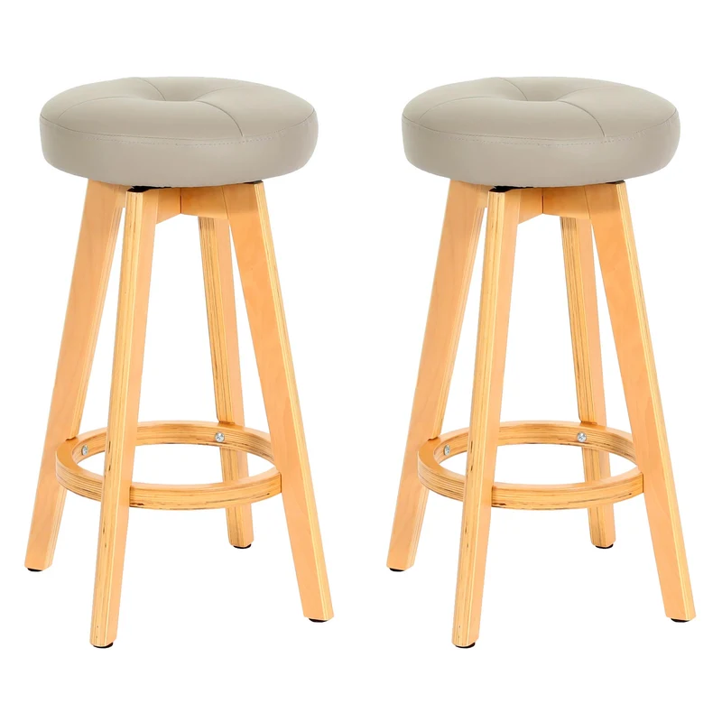 Lot de 2 tabourets de bar pivotants 360° avec repose pieds similicuir taupe bois clair 04_0007471