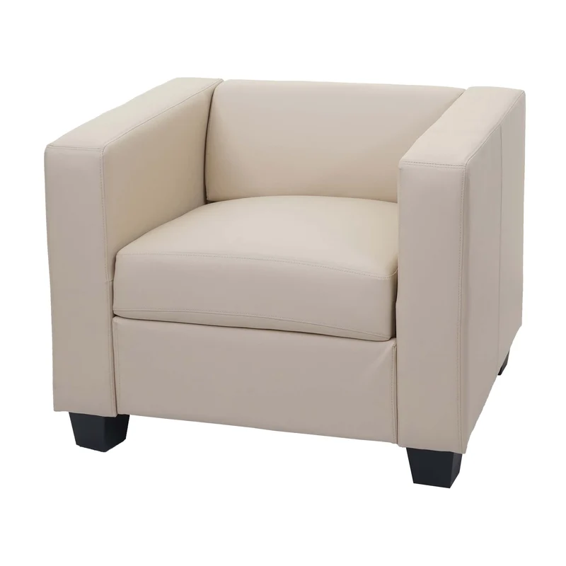 Fauteuil lounge moderne 70x86x75 cm rembourré avec accoudoirs simili cuir crème 04_0011581