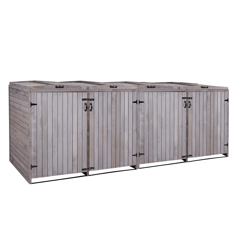 Cache poubelles XL 4 bacs extensible avec couvercles et portes verrouillables 126x316x98 cm bois de sapin anthracite gris 04_0010880