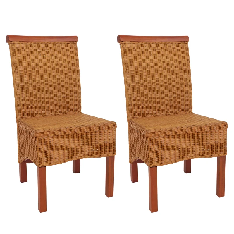 Lot de 2 chaises de salle à manger en rotin en bois d’acajou rotin naturel 04_0011527