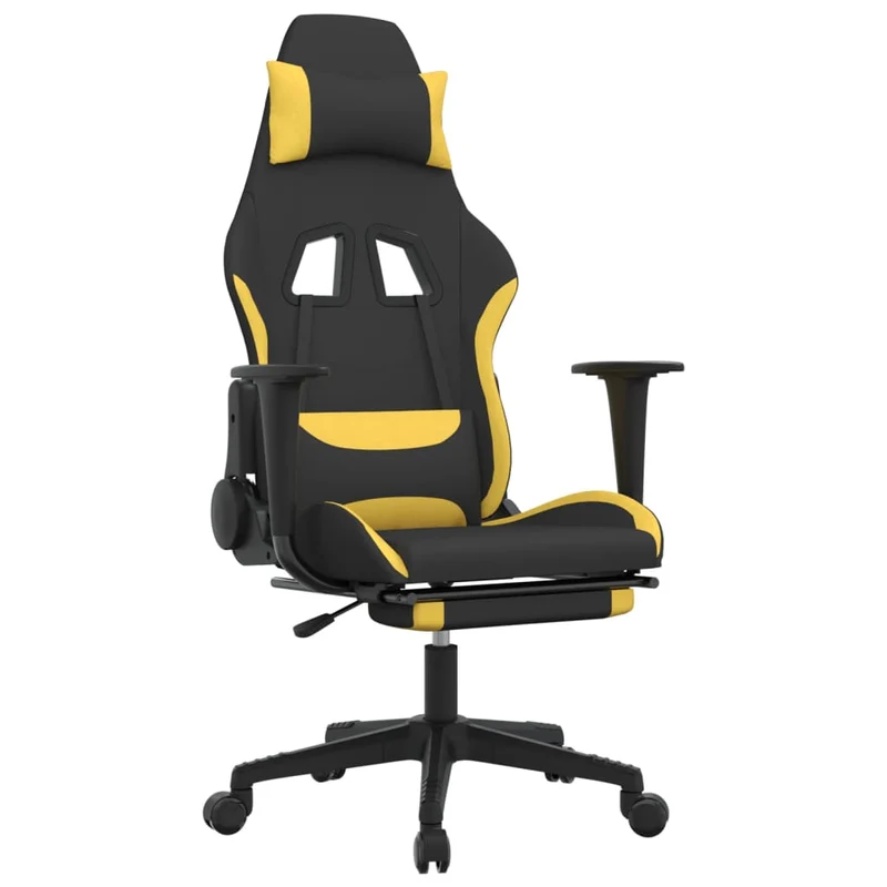 Fauteuil de bureau chaise gaming sur roulettes avec repose-pieds en tissu jaune et noir DEC025782
