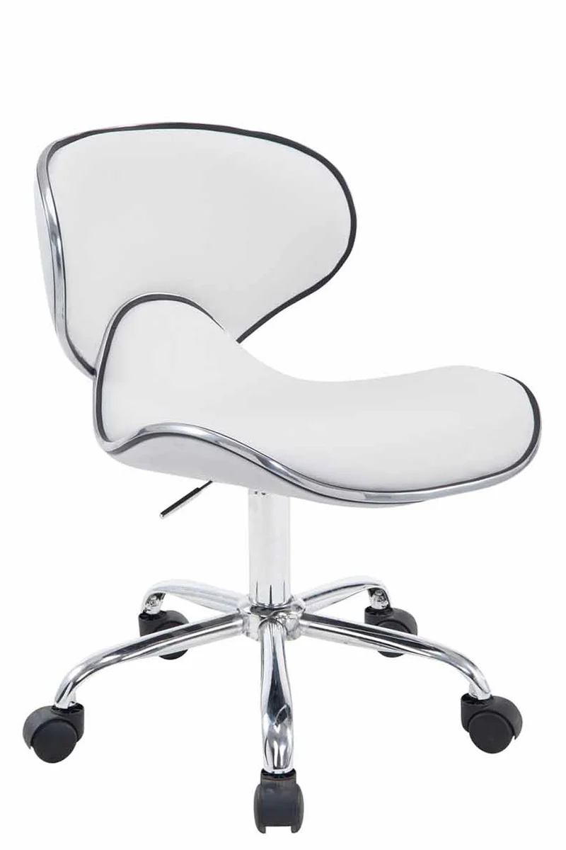Tabouret de travail sur roulettes hauteur réglable et pivotant en synthétique blanc pieds métal chromé TABO10189