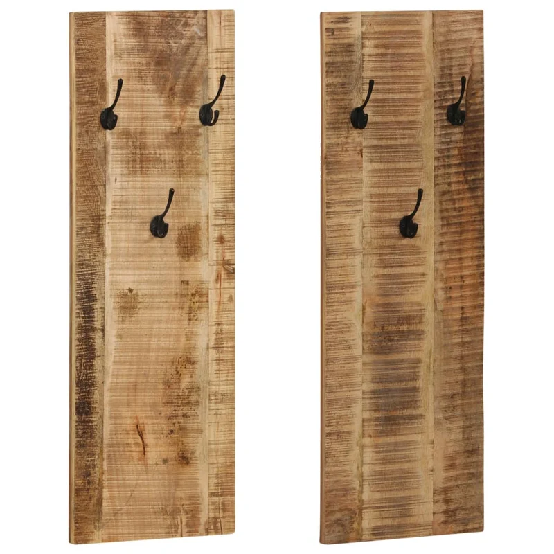 Lot de 2 portes-manteaux muraux en bois de manguier avec 3 crochets 36x110x3 cm DEC024202