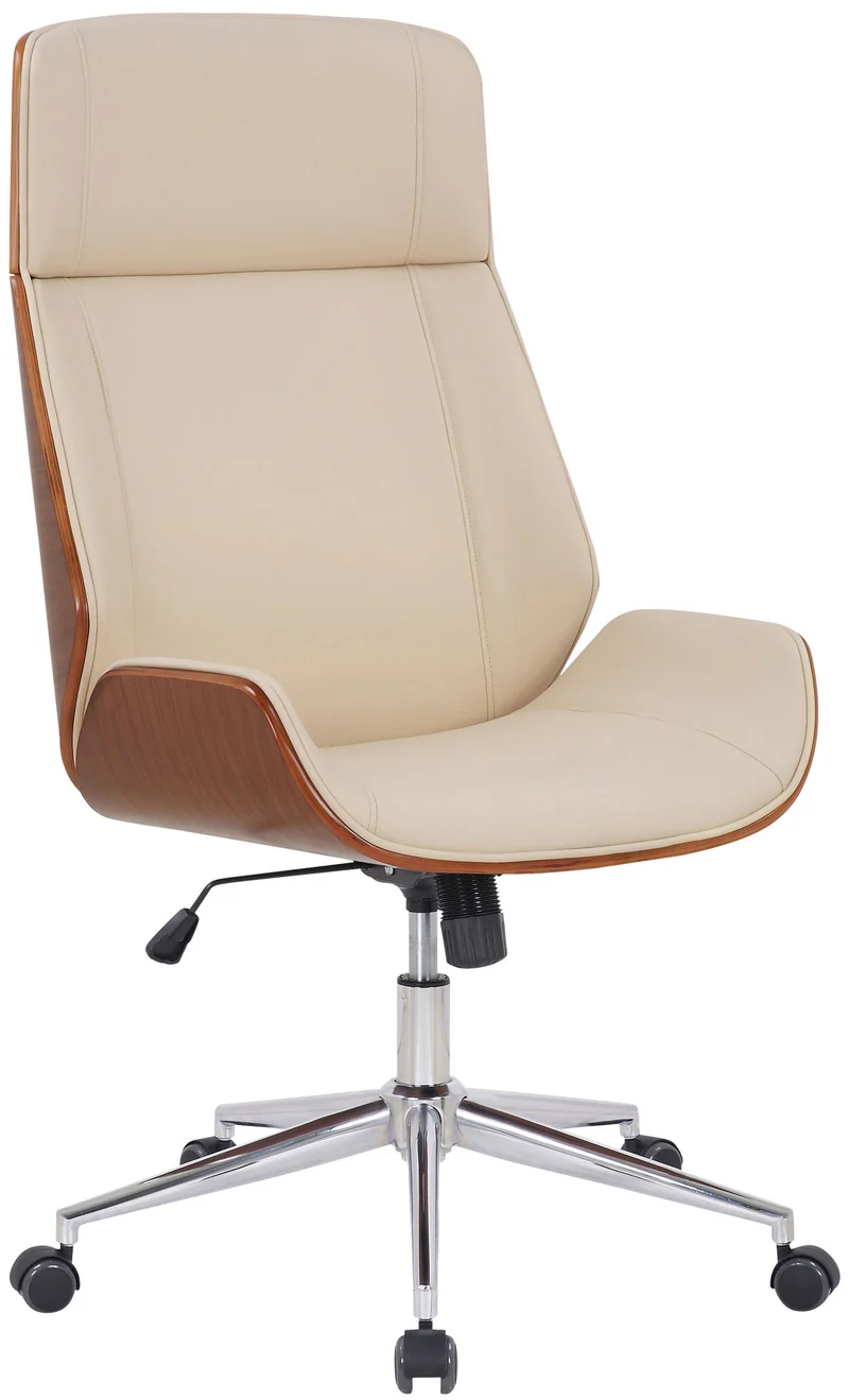 Fauteuil de bureau dossier haut avec roulettes synthétique crème et bois noyer hauteur réglable BUR10454
