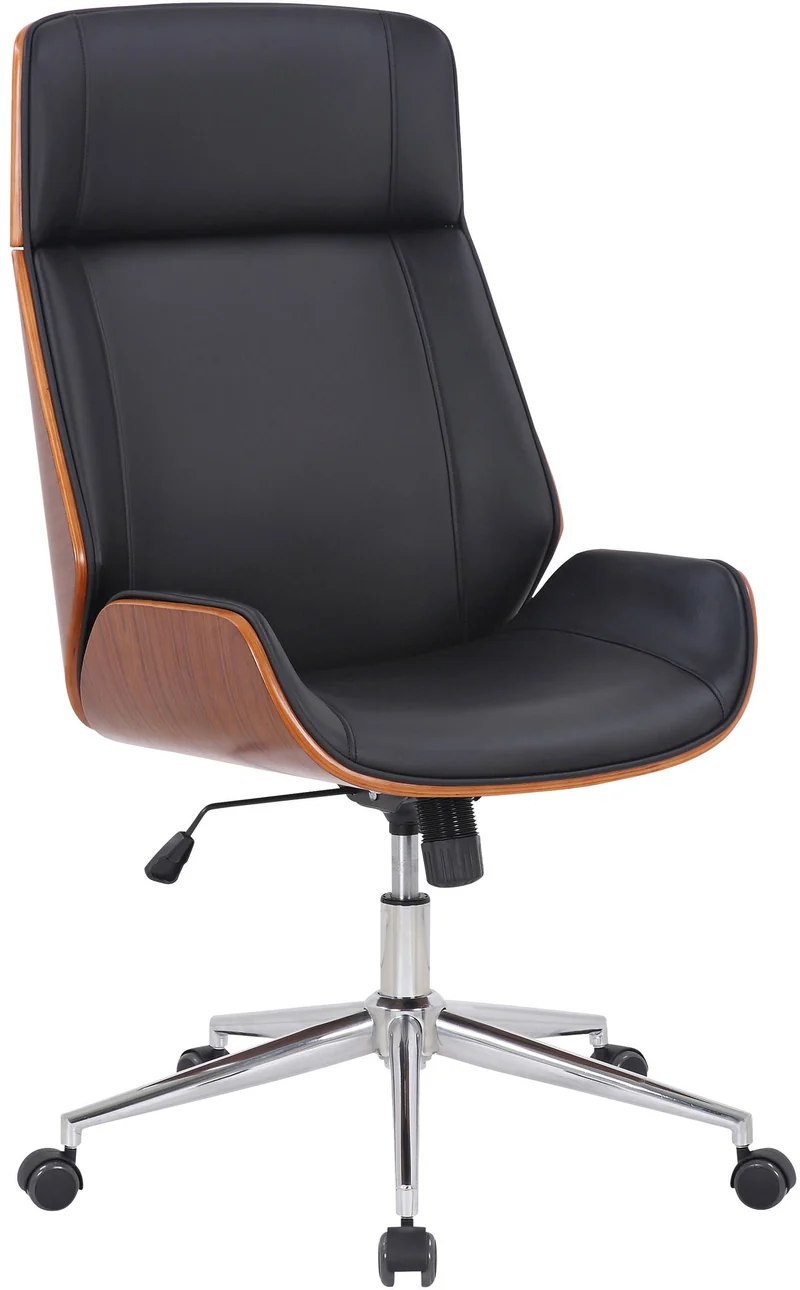 Fauteuil de bureau dossier haut avec roulettes synthétique noir et bois noyer hauteur réglable BUR10453