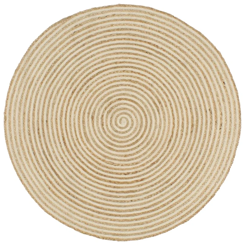 Tapis fait à la main Jute avec design de spirale Blanc 120 cm DEC023512