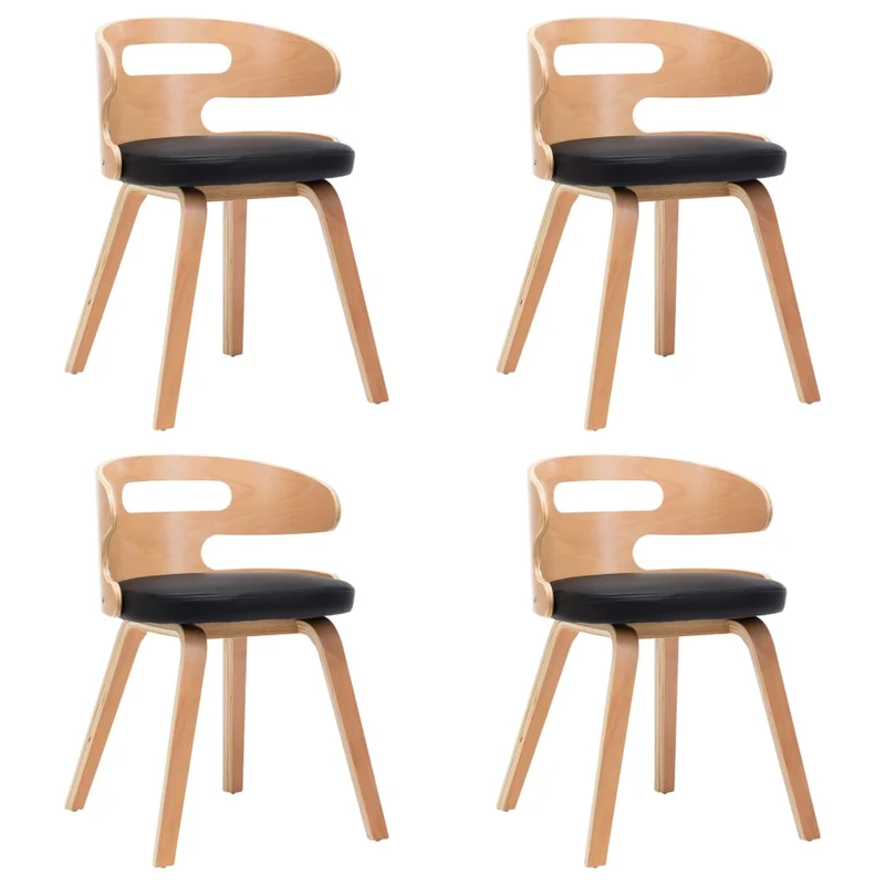 Lot de 4 chaises de salle à manger cuisine design intemporel bois courbé et synthétique noir CDS021778