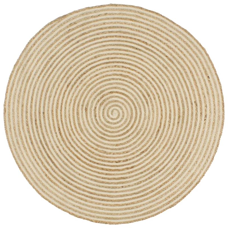 Tapis fait à la main Jute avec design de spirale Blanc 150 cm DEC023513