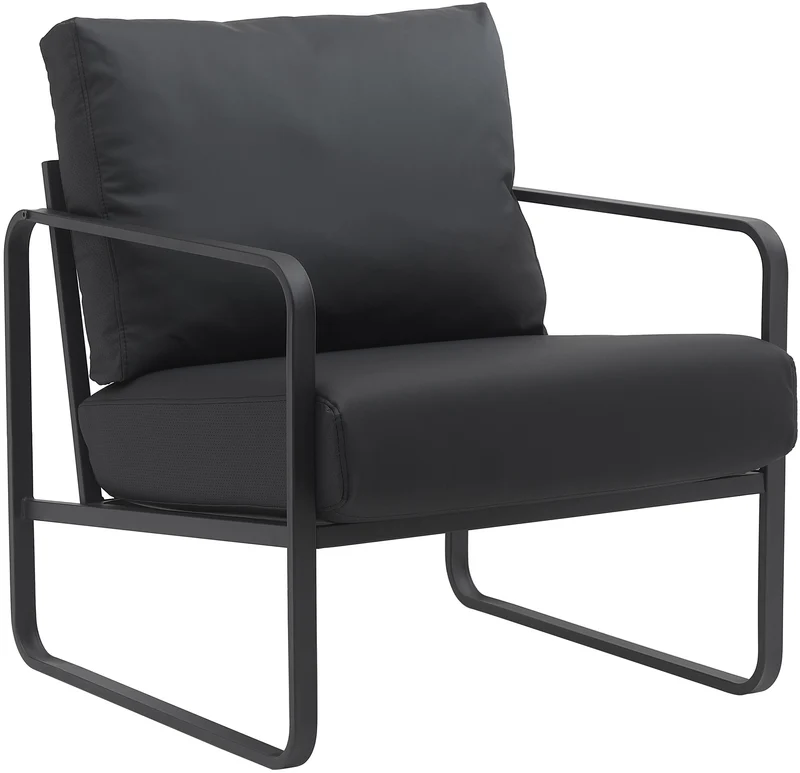 Fauteuil lounge design retro chic en PVC noir et cadre en métal noir mat 10_0002815
