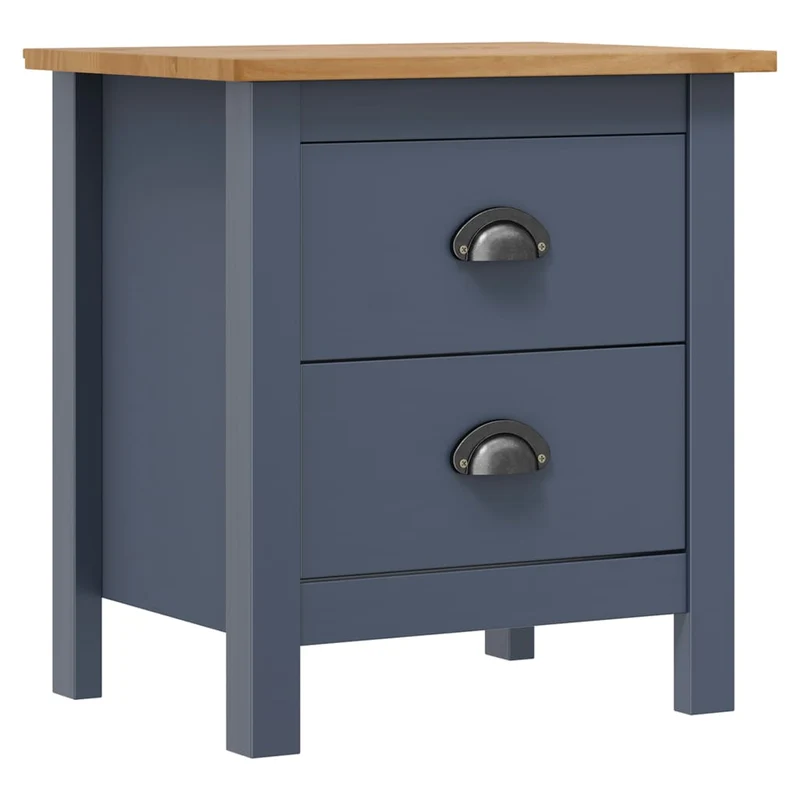 Table de chevet avec deux tiroirs 46 x 35 x 49,5 cm bois de pin solide gris et marron DEC034079