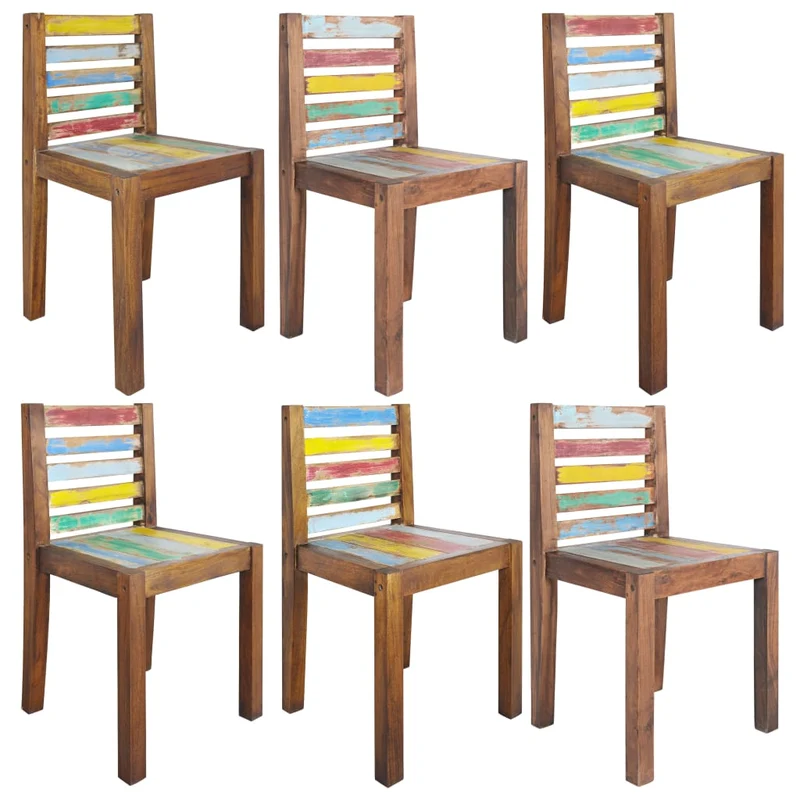 Set de 6 chaises de salle à manger bois de récupération solide multicolore DEC025679