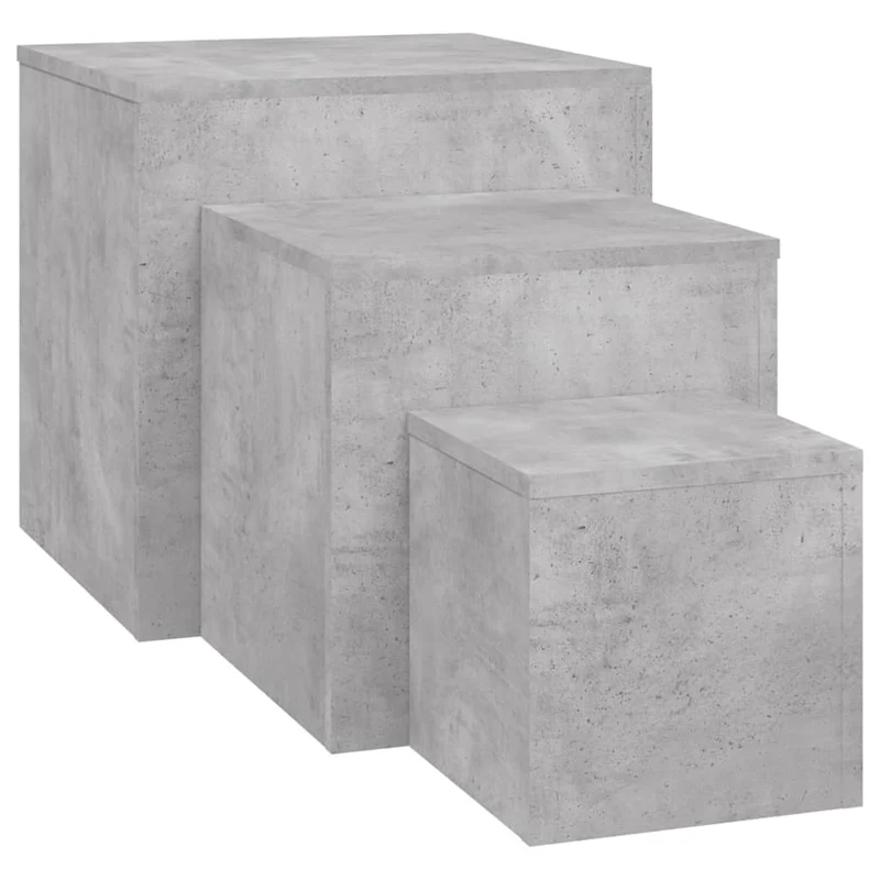 Lot de 3 tables d'appoint en bois d’ingénierie couleur gris béton DEC032667