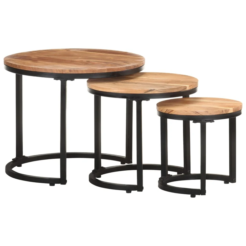 Lot de 3 tables d'appoint en bois d'acacia et fer DEC032659