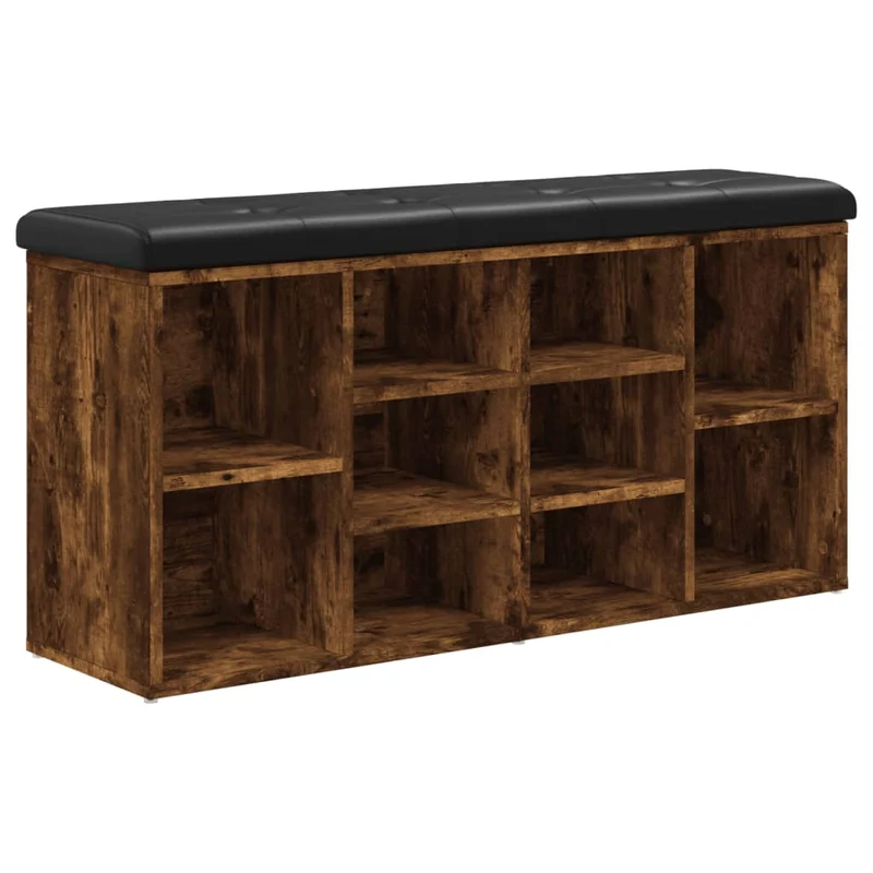 Banc de rangement à chaussures avec coussin d'assise et compartiment 102 x 32 x 50 cm bois d'ingénierie couleur chêne fumé DEC024838