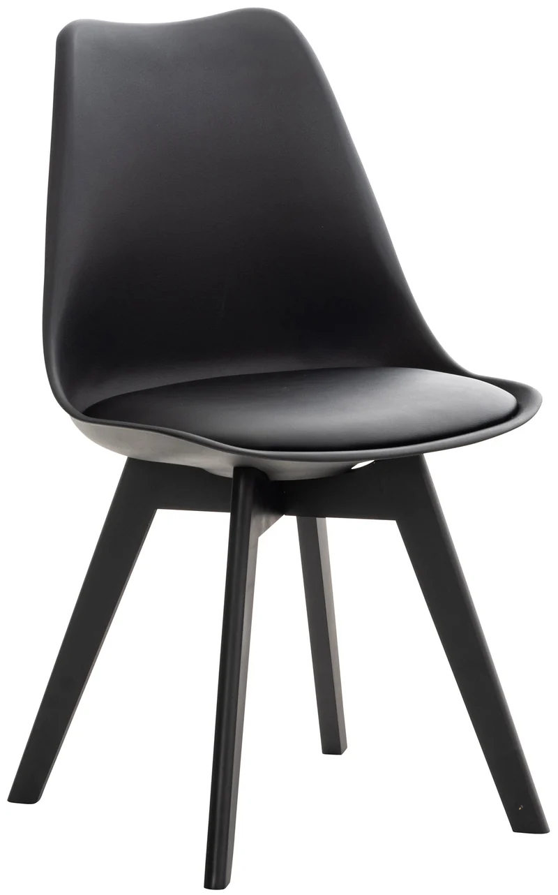 Chaise de salle à manger x1 design scandinave en plastique et PVC noir et pieds en bois noir 10_0002276