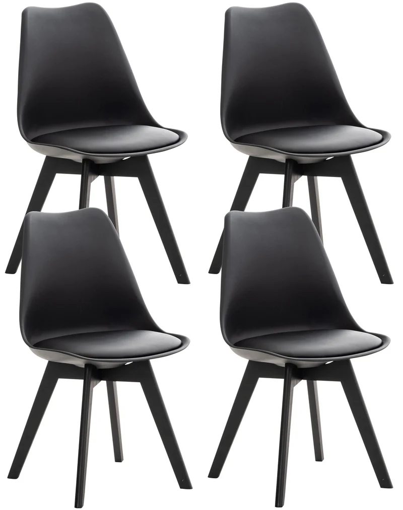 Lot de 4 chaises de salle à manger design moderne en PVC et plastique noir et pieds en bois noir 10_0001845