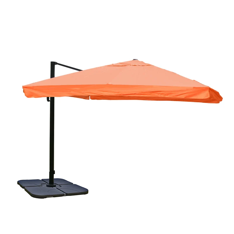 Parasol déporté 3 x 3 m diamètre 4,24 m inclinable orientable avec pied inclus tissu couleur terracotta structure en aluminium et acier 04_0011271