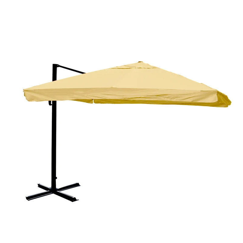 Parasol déporté 3x4 m diamètre 5 m hauteur 255 cm inclinable orientable pliable sans pied en tissu crème structure en aluminium et acier 04_0011251