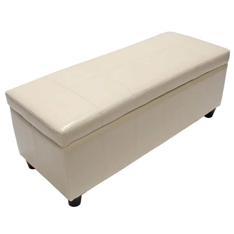 Banc coffre de rangement 112 cm hauteur 45 cm avec assise rembourrée ouverture coffre rangement intégré cuir et simili cuir crème 04_0011570